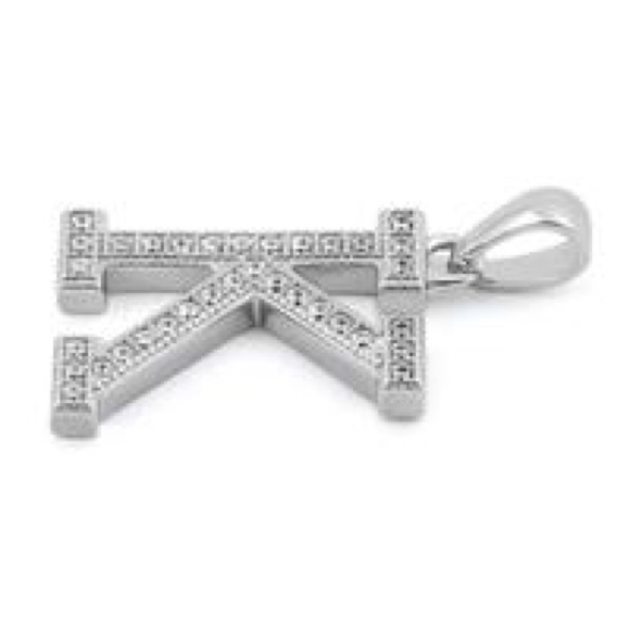 Sterling Silver 925 Letter “K”’CZ Pendant Necklace - Picture 2 of 6